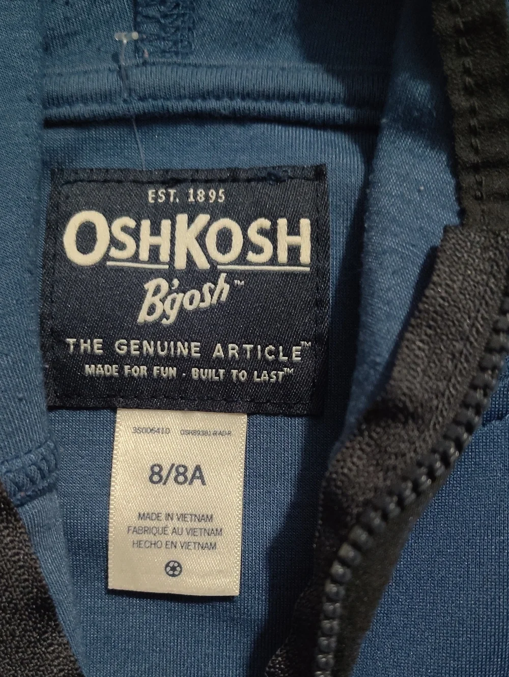 OshKosh B'gosh Navy Blue Zip Hoodie with Chest Pocket Size 8 $20
